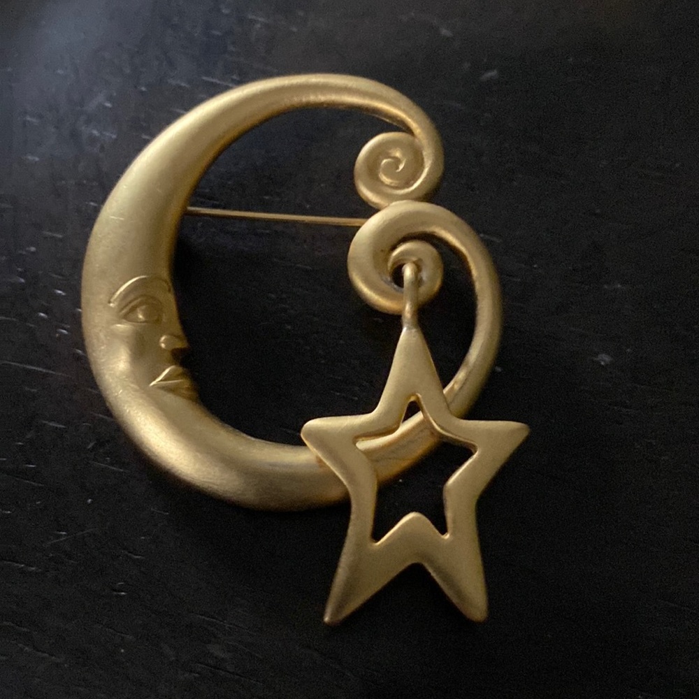 Casual Corner Crescent Moon Dangle Star Brooch